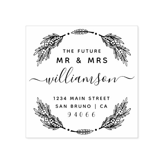 Aangepaste bloemenkrans Toekomst Mr & Mrs Retourad Rubberstempel (Afrduk)