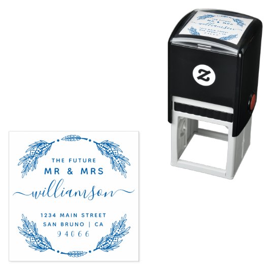 Aangepaste bloemenkrans Toekomst Mr & Mrs Retourad Zelfinktende Stempel (In situ)