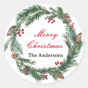 Aangepaste bloemenkrans Vrolijke Kerstmis Familien Ronde Sticker