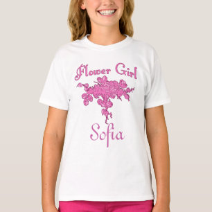 Aangepaste BLOEMENMEISJE met Big Pink Bouquet T-shirt
