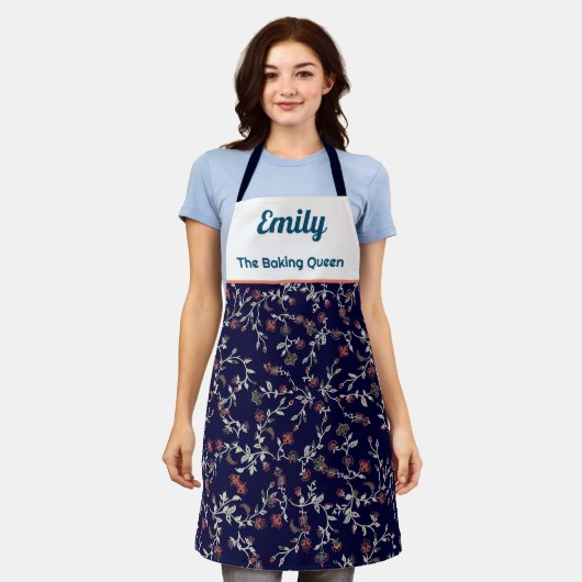 Aangepaste bloemenpatroon schort (Gedragen)