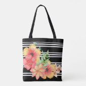 Aangepaste bloemenschildering in waterverf zwart w tote bag (Achterkant)