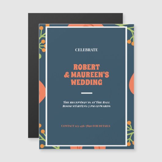 Aangepaste bloemige huwelijksreceptie magnetische uitnodiging (Voorkant / Achterkant)