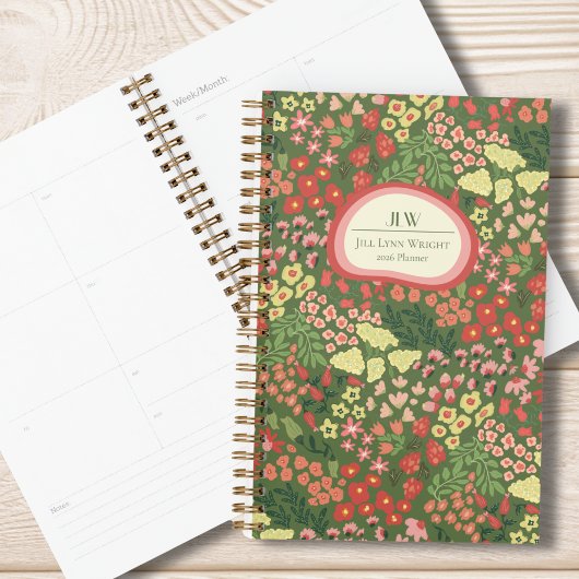 Aangepaste Bloemige Monogram Wekelijkse Maandelijk Planner