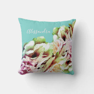 Aangepaste bloemige pastel blauw roze geel botanis kussen