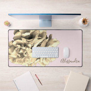 Aangepaste bloemige pastelroze gouden retro botani bureaumat