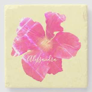 Aangepaste bloemige retro geel roze grunge waterve stenen onderzetter