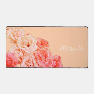 Aangepaste bloemige retro perzik botanische rozen bureaumat