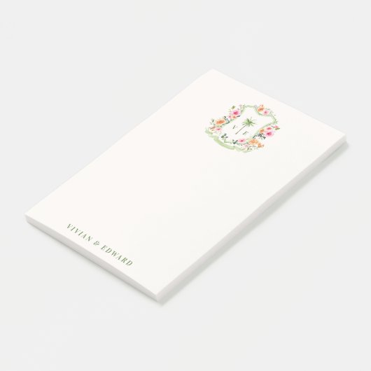 Aangepaste bloemige trouwtop monogram Post-it Note (Schuin)