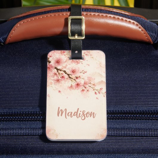 Aangepaste bloemige waterverf bloemen perzik roze bagagelabel (Voorkant Insitu 2)