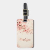 Aangepaste bloemige waterverf bloemen perzik roze bagagelabel (Voorkant verticaal)