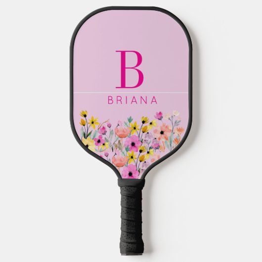 Aangepaste bloeminitiaal en naam  pickleball paddle (Voorkant)