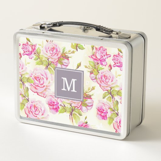 Aangepaste bloemmotief Oude Rozen Monogram Lunchbo (Achterkant)
