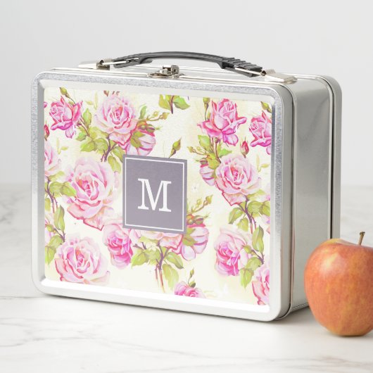 Aangepaste bloemmotief Oude Rozen Monogram Lunchbo (In situ)