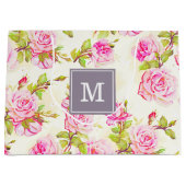 Aangepaste Bloempatroon Oude Roos Monogram L Gift  Large Cadeautasje (Voorkant)