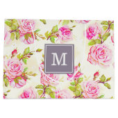 Aangepaste Bloempatroon Oude Roos Monogram L Gift  Large Cadeautasje (Achterkant)