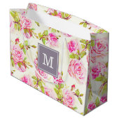 Aangepaste Bloempatroon Oude Roos Monogram L Gift Large Cadeautasje (Achterkant Gekanteld)