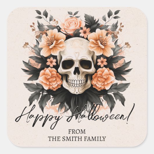 Aangepaste  bloemschedel vierkante sticker (Voorkant)