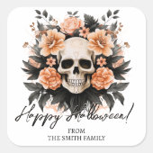 Aangepaste  bloemschedel vierkante sticker (Voorkant)