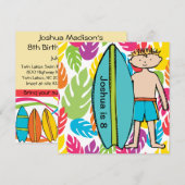 Aangepaste blond Boy Surfer Birthday nodigt uit Kaart (Voorkant / Achterkant)