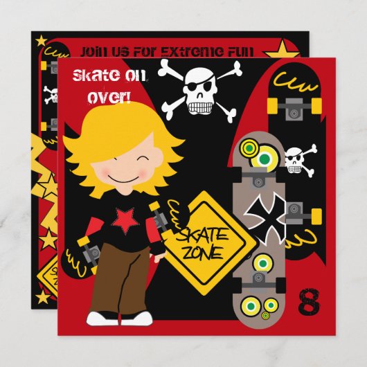 Aangepaste Blond Skateboarden Verjaardag Uitnodigi Kaart (Voorkant / Achterkant)