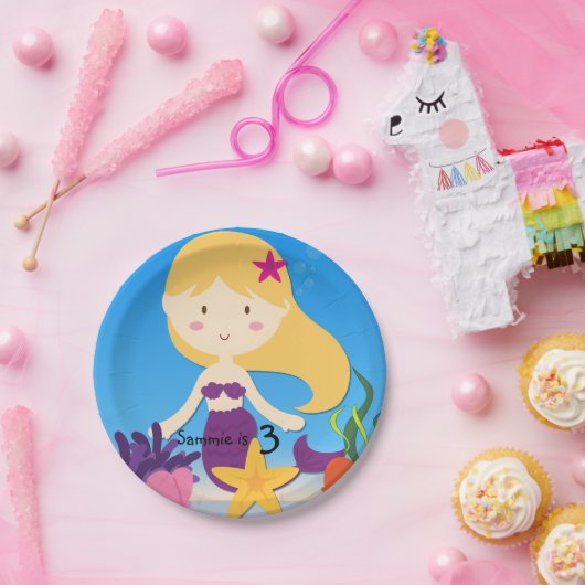 Aangepaste blond-zeemeerminnen, Borden op jaarbasi Papieren Bordje (Feest)