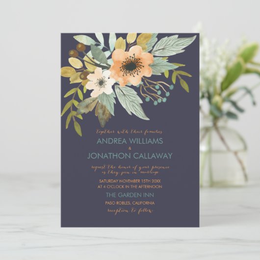 Aangepaste Blooming Waterverf bruiloft uitnodiging (Staand voorkant)