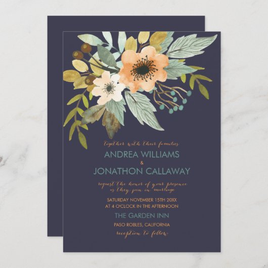 Aangepaste Blooming Waterverf bruiloft uitnodiging (Voorkant / Achterkant)