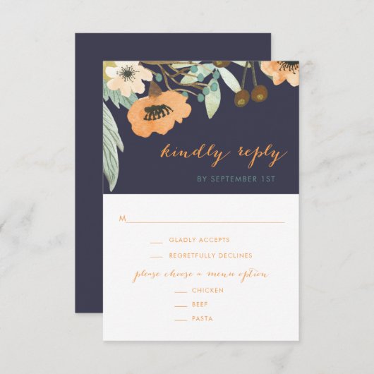 Aangepaste Blooming Waterverf RSVP-kaart RSVP Kaartje (Voorkant / Achterkant)