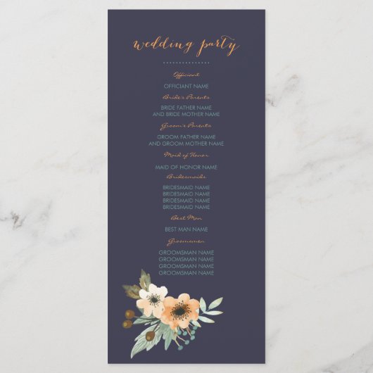 Aangepaste Blooming Waterverf Trouwprogramma Programmakaart (Achterkant)