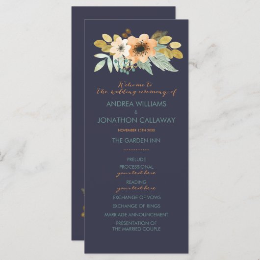 Aangepaste Blooming Waterverf Trouwprogramma Programmakaart (Voorkant / Achterkant)