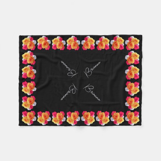 Aangepaste Bloomvormende Rozen Motif Fleece Blanke Deken (Voorkant (Horizontaal))