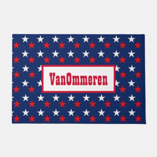 Aangepaste BLUE, achtergrond, RED & WHITE-sterren Deurmat (Voorkant)