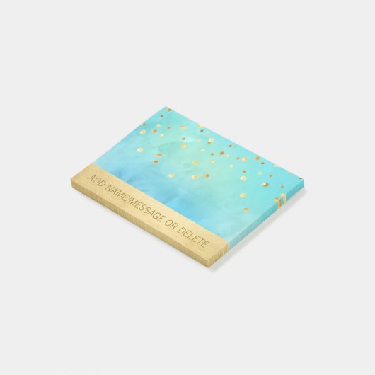 Aangepaste Blue Aqua Waterverf Faux Gold Foil Post-it® Notes (Schuin)