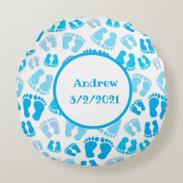 Aangepaste Blue Baby Boy Baby Feet Rond Kussen