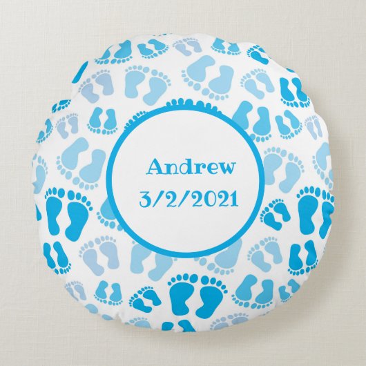 Aangepaste Blue Baby Boy Baby Feet Rond Kussen (Voorkant)