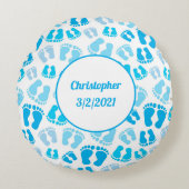 Aangepaste Blue Baby Boy Baby Feet Round Pillow Rond Kussen (Voorkant)