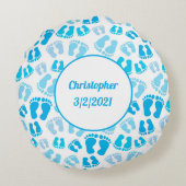 Aangepaste Blue Baby Boy Baby Feet Round Pillow Rond Kussen (Achterkant)