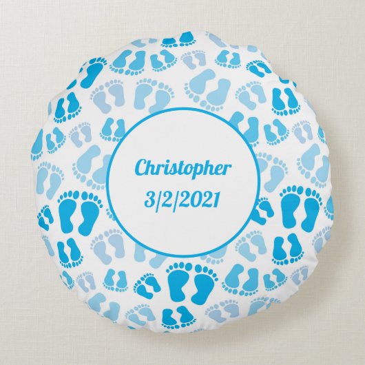 Aangepaste Blue Baby Boy Baby Feet Round Pillow Rond Kussen (Achterkant)