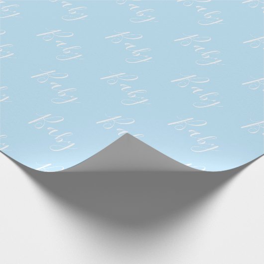 Aangepaste Blue Baby Boy Elegant Script Baby Cadeaupapier (Hoek)