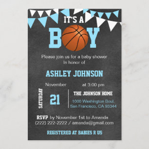 Aangepaste Blue Boy Basketball Baby Shower-uitnodi Kaart
