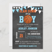 Aangepaste Blue Boy Basketball Baby Shower-uitnodi Kaart (Voorkant)