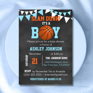 Aangepaste Blue Boy Basketball Baby Shower-uitnodi Kaart