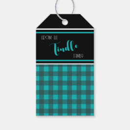 Aangepaste Blue Buffalo Check Plaid Holiday Cadeaulabel