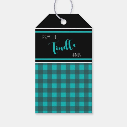 Aangepaste Blue Buffalo Check Plaid Holiday Cadeaulabel (Voorkant)