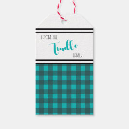 Aangepaste Blue Buffalo Check Plaid Holiday Cadeaulabel