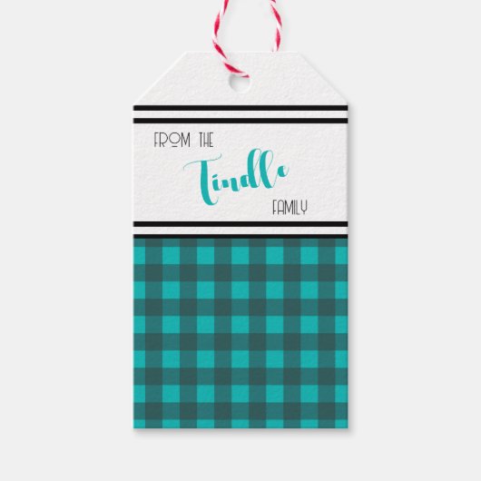 Aangepaste Blue Buffalo Check Plaid Holiday Cadeaulabel (Voorkant)