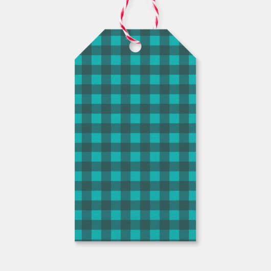 Aangepaste  Blue Buffalo Check Plaid Holiday Cadeaulabel (Achterkant)
