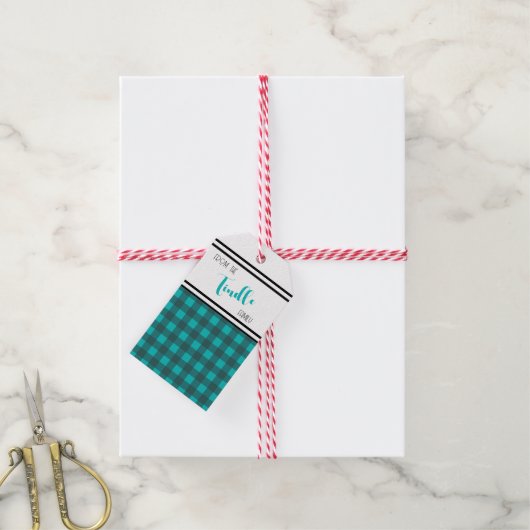 Aangepaste  Blue Buffalo Check Plaid Holiday Cadeaulabel (Met Touw)