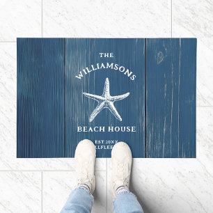Aangepaste Blue Coastal Starfish Beach House Deurmat